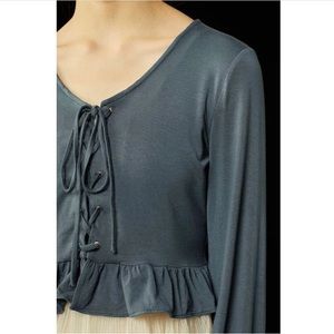 Girl’s Flounce Sleeve Ruffle Trim Lace Up Top